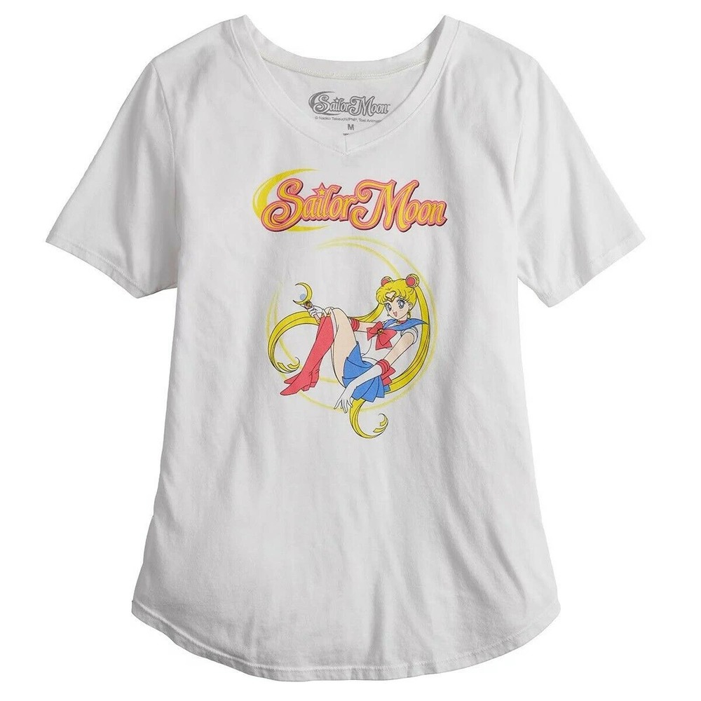 Sailor Moon Women's Officially Licensed Anime Graphic V-Neck Tee T-Shirt - White - Picture 3 of 3
